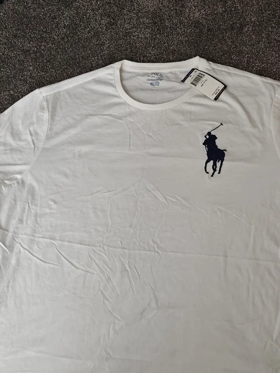 Polo by Ralph Lauren White Short Sleeve Tee with Navy Logo - Picture 1 of 4